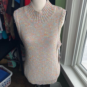 Women's Kenar Sweater Vest Size L Gray Multi-color Knit Sleeveless Top